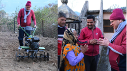 Uttarakhand CM Dhami Visits Tiwar Village, Plows Fields Using a Power Weeder